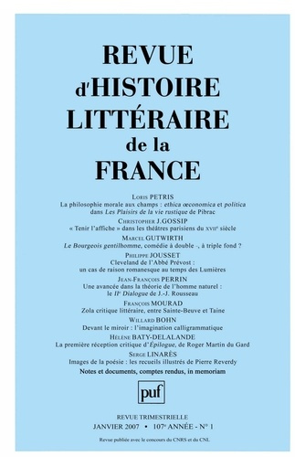 Revue d'histoire littéraire de la France N° 1, janvier 2007