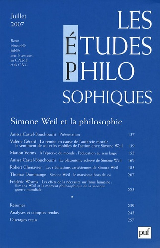 Les études philosophiques N° 3, Juillet 2007 : Simone Weil et la philosophie