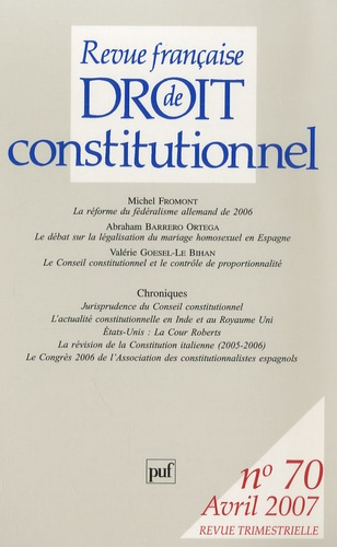 Revue française de Droit constitutionnel N° 70, Avril 2007