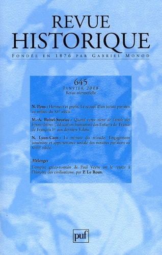 Revue historique N° 645, Janvier 2008