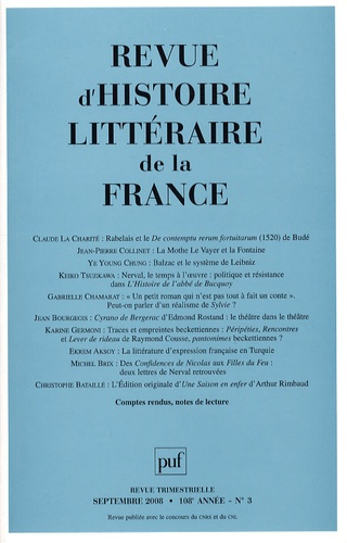 Revue d'histoire littéraire de la France N° 3, Septembre 2008