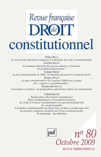 Revue française de Droit constitutionnel N° 80, Octobre 2009