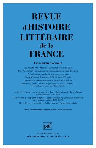 Revue d'histoire littéraire de la France N° 4 : Les maisons d'écrivain