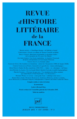 Revue d'histoire littéraire de la France N° 3, juillet-septembre