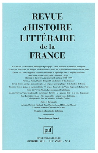 Revue d'histoire littéraire de la France N° 4, Octobre 2011