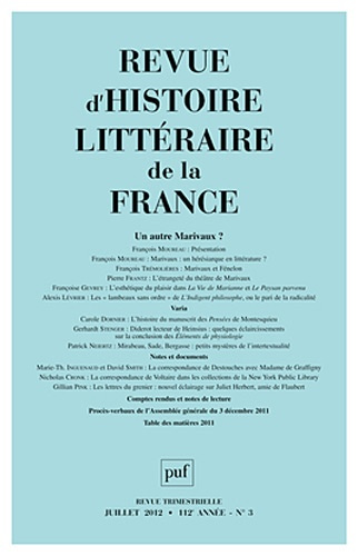 Revue d'histoire littéraire de la France N° 3, Juillet 2012 : Un autre Marivaux ?