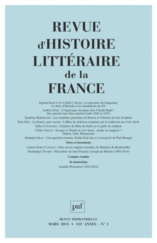 Revue d'histoire littéraire de la France N° 1, Mars 2013