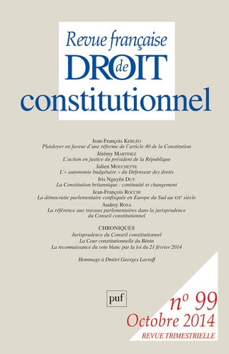 Revue française de Droit constitutionnel N° 99, Octobre 2014