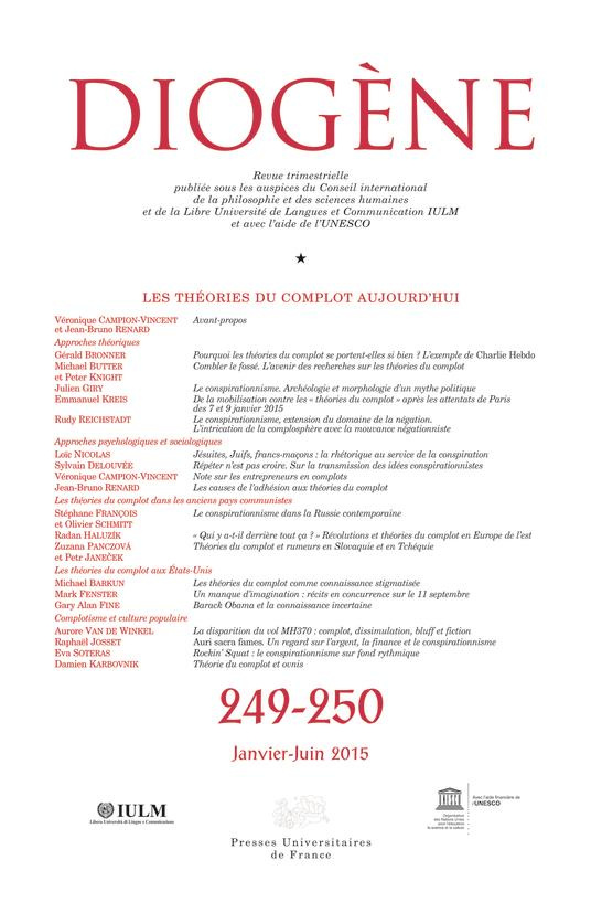 Diogène N° 249-250, janvier-juin 2015 : Les théories du complot aujourd'hui