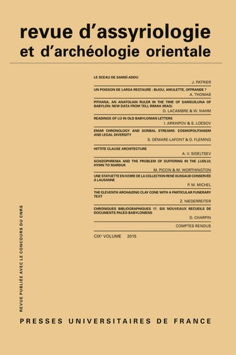 Revue d'assyriologie et d'archéologie orientale N° 109/2015