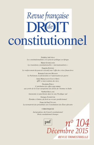 Revue française de Droit constitutionnel N° 104, Décembre 2015