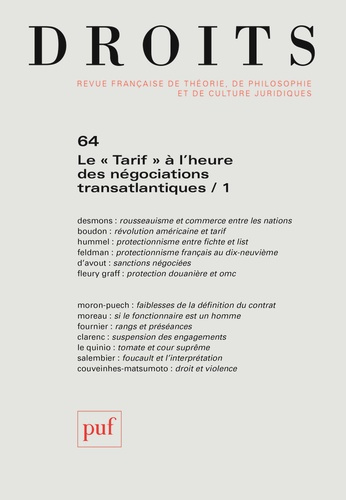 Droits N° 64/2016 : Le "tarif" à l'heure des négociations transatlantiques. Tome 1