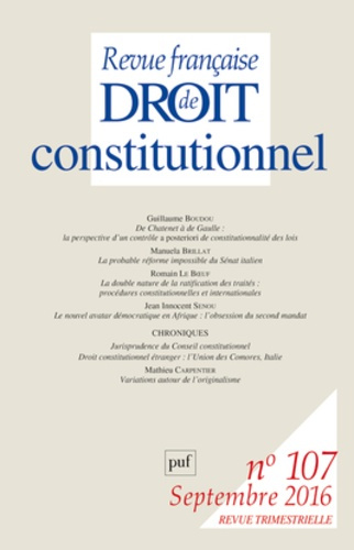 Revue française de Droit constitutionnel N° 107, septembre 2016