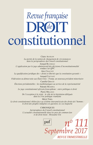 Revue française de Droit constitutionnel N° 111, septembre 2017