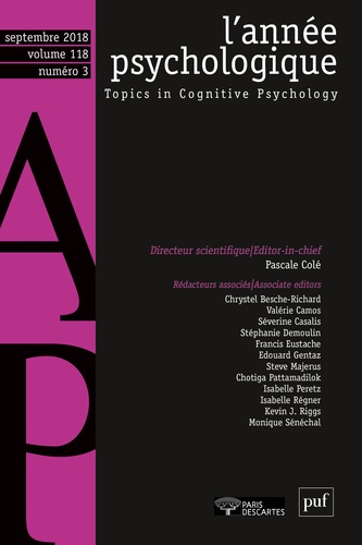 L'année psychologique Volume 118 N°3, septembre 2018