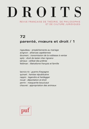 Droits N° 72/2021 : Parenté, moeurs et droit. Tome 1
