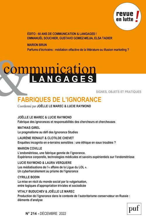 Communication et Langages N° 214, 2022 : Fabriques de l'ignorance