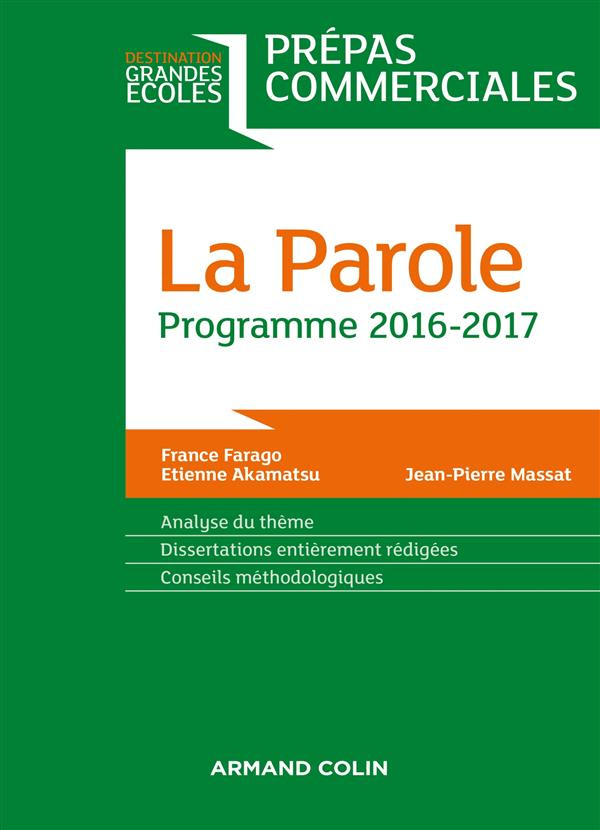 LA PAROLE - PREPAS COMMERCIALES - PROGRAMME 2016-2017