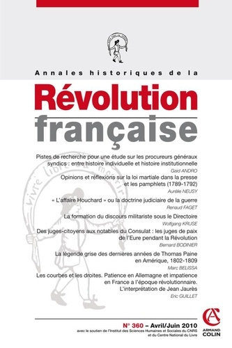 Annales historiques de la Révolution française N° 360, Avril-juin 2010