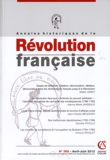 Annales historiques de la Révolution française N° 368, avril-juin 2012
