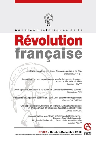 Annales historiques de la Révolution française N° 370 - Octobre-Décembre 2012