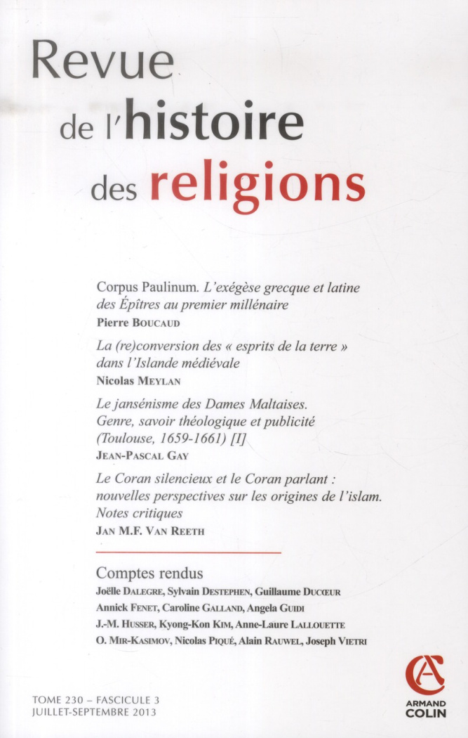 Revue de l'histoire des religions Tome 320 N° 3, Juillet-septembre 2013