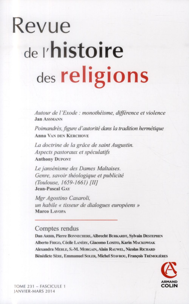 Revue de l'histoire des religions Tome 231 N° 1, Janvier-mars 2014
