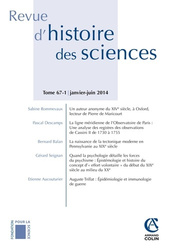 Revue d'histoire des sciences N° 67-1, Janvier-Juin 2014 : De la logique philosophique à la logique