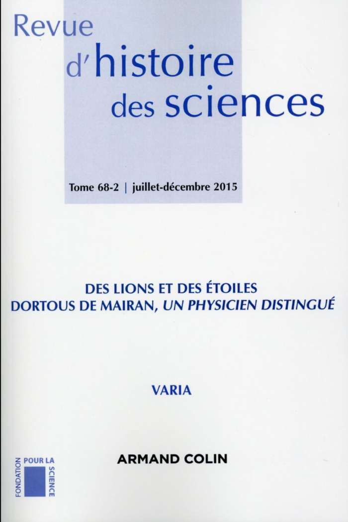 Revue d'histoire des sciences N° 2-2015