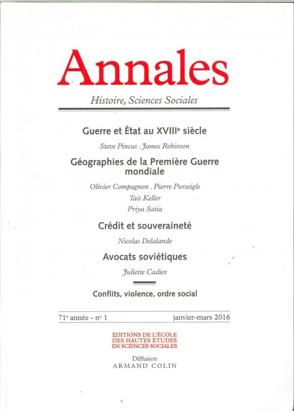 Annales Histoire, Sciences Sociales/12016/Annales Histoire, Sciences Sociales Tome 12016