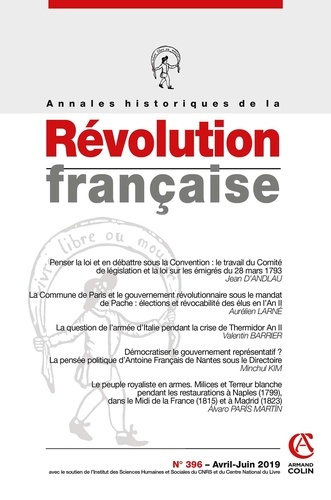 Annales historiques de la Révolution française N° 396, avril-juin 2019