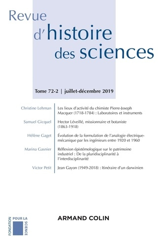 Revue d'histoire des sciences N° 2/2019 : Varia. Varia