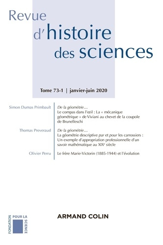 Revue d'histoire des sciences N° 1, 2020