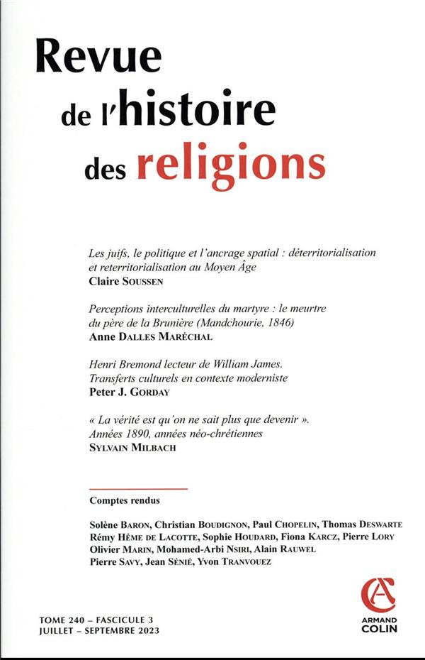 Revue de l'histoire des religions Tome 240 N° 3, juillet-septembre 2023