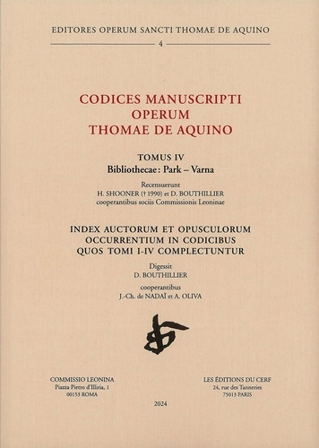 Codices manuscripti Operum Thomae de Aquino. Index auctorum et opusculorum occurrentium in codicibus