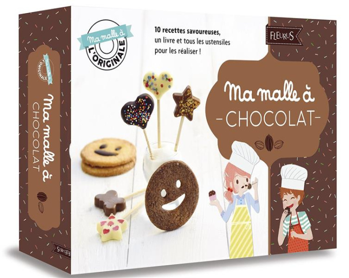 Ma malle à chocolat. Avec un moule à sucettes en silicone, 12 bâtonnets à sucettes en bois, un empor