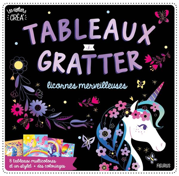 Tableaux à gratter licornes merveilleuses. 8 tableaux multicolores et un stylet   des coloriages