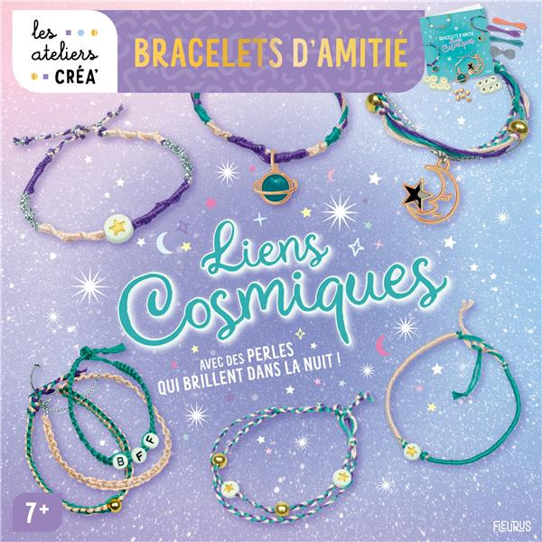 Bracelets d'amitié Liens cosmiques. Avec 6 perles phosphorescentes, 6 perles rondes dorées, 6 perles