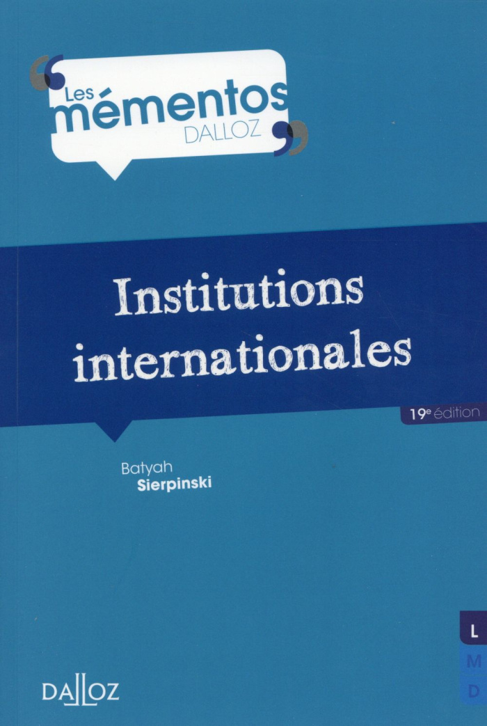 INSTITUTIONS INTERNATIONALES - 19E ED.