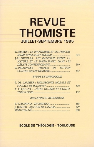Revue thomiste N° 3/1995, juillet-septembre 1995