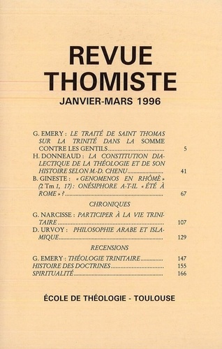 Revue thomiste N° 1/1996, janvier-mars 1996