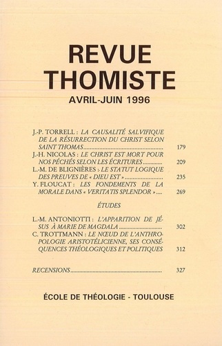 Revue thomiste N° 2/1996, avril-juin 1996