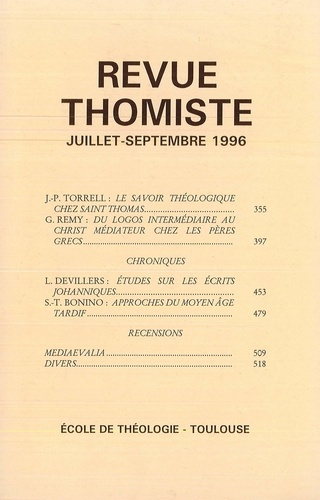 Revue thomiste N° 3/1996, juillet-septembre 1996
