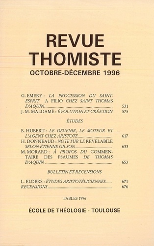Revue thomiste N° 4/1996, octobre-décembre 1996