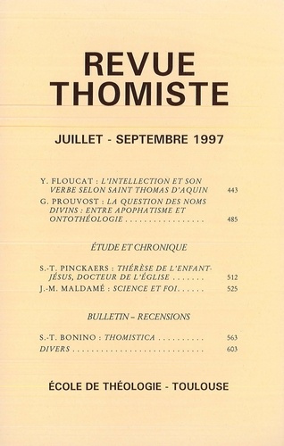 Revue thomiste N° 3/1997, juillet-septembre 1997