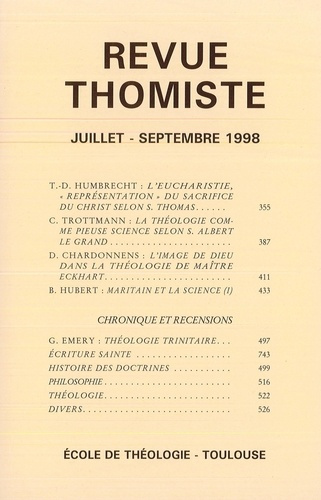 Revue thomiste N° 3/1998, juillet-septembre 1998