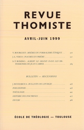 Revue thomiste N° 2/1999, avril-juin 1999