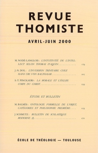 Revue thomiste N° 2/2000, avril-juin 2000
