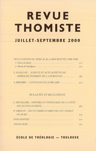 Revue thomiste N° 3/2000, juillet-septembre 2010