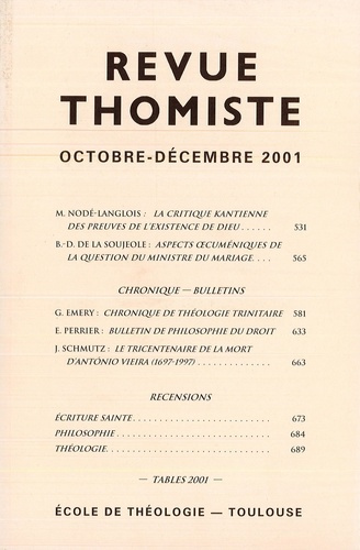 Revue thomiste N° 4/2001